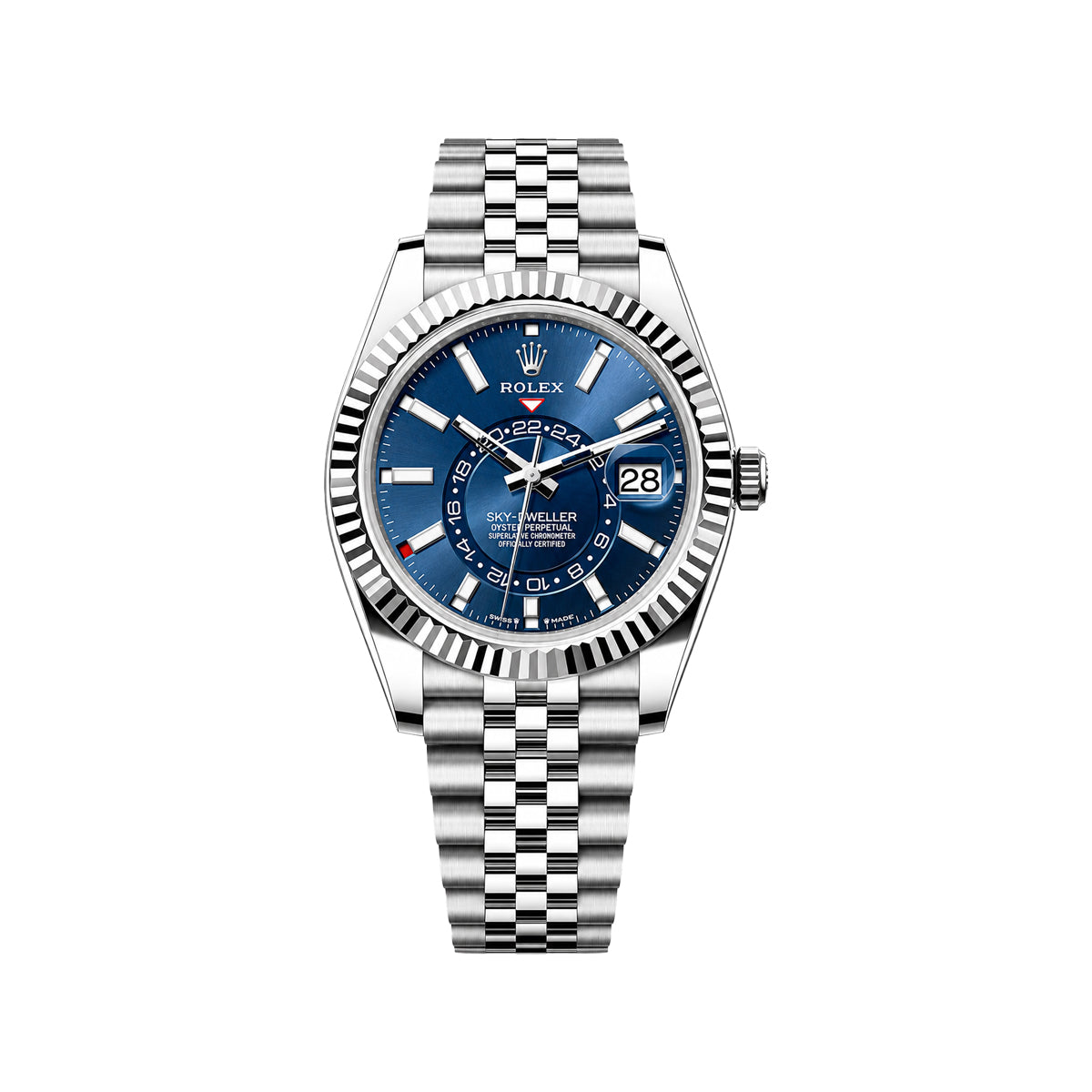 Rolex Blue Dial Sky-Dweller Style Men's Watch – Silver Fluted Bezel & Jubilee Bracelet