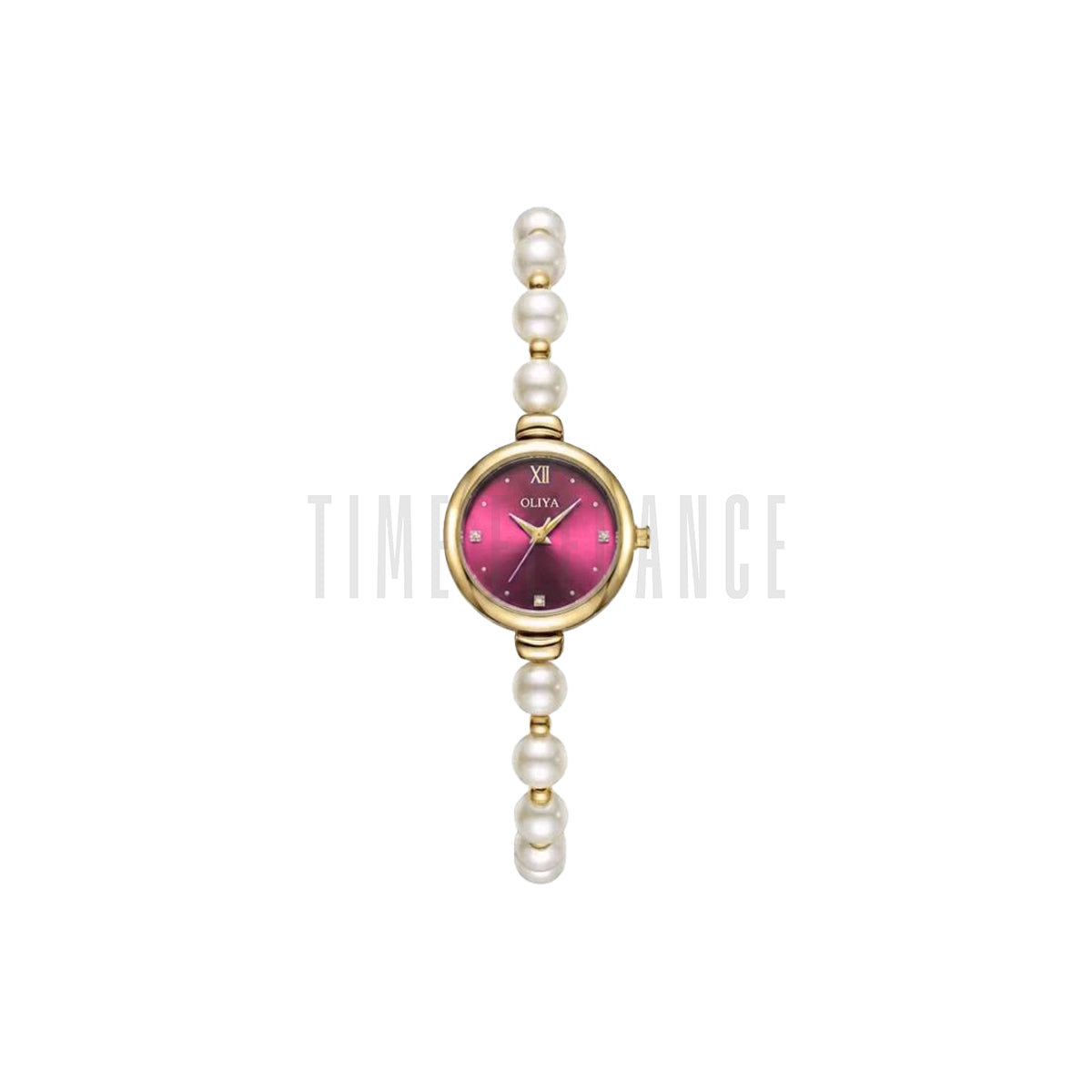 OLIYA 993 Women’s Pearl Bracelet Watch – Elegant Red Wine Dial Quartz Wristwatch