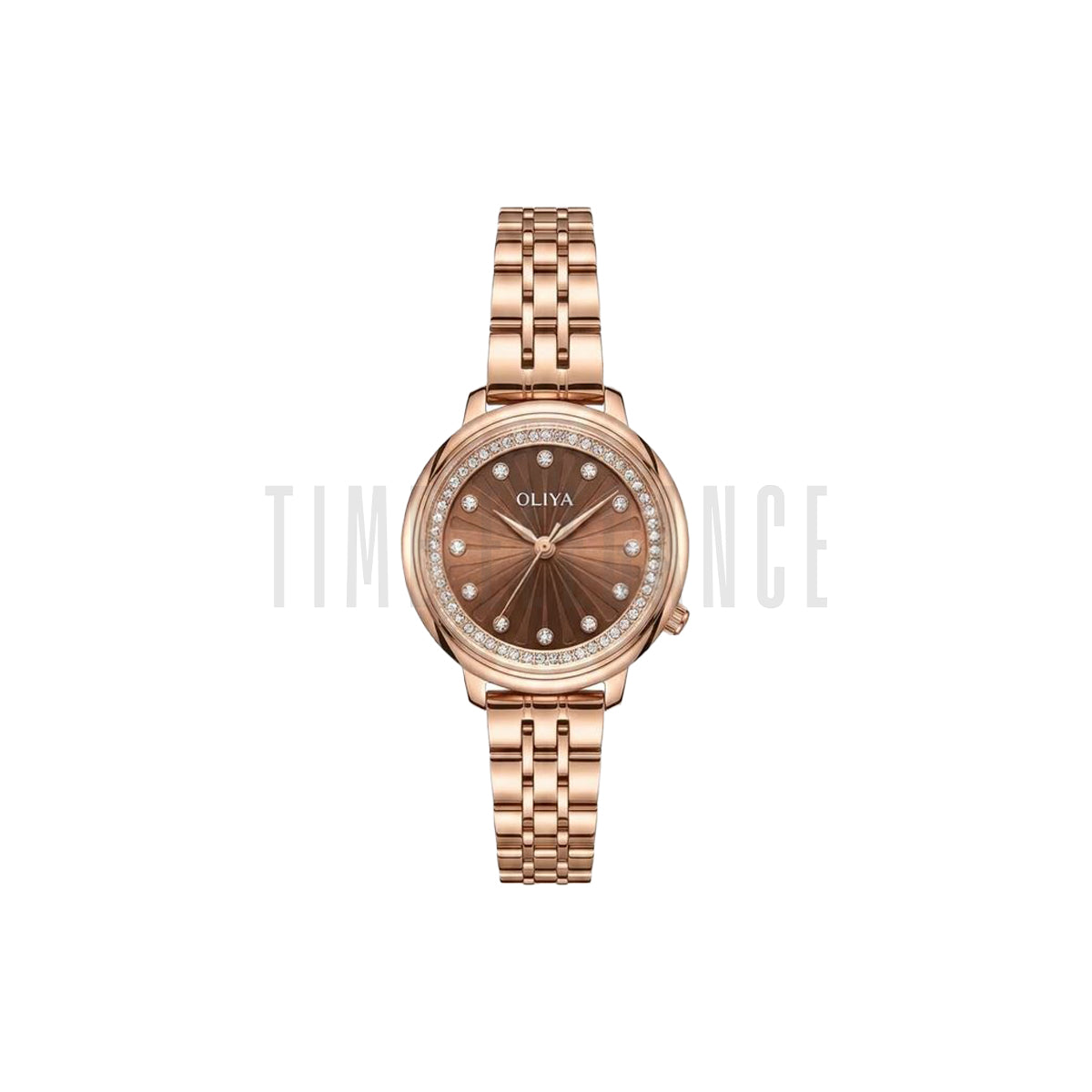 OLIYA 889 Women’s Luxury Diamond Watch Gold Brown – Round Dial Stainless Steel Wristwatch