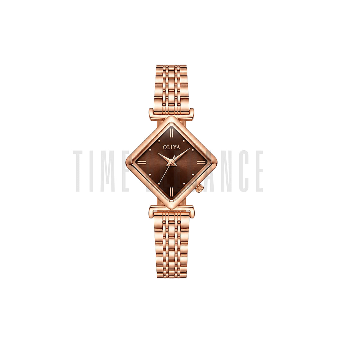 OLIYA 6819 Women’s Diamond-Shaped Rose Brown Dial Quartz Watch – Simple Casual Fashion Wristwatch