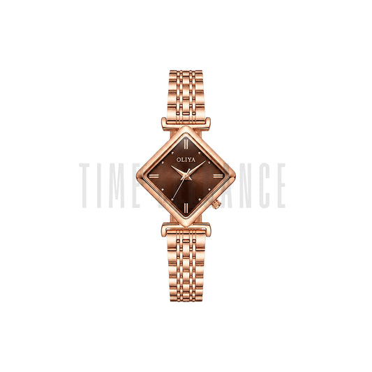 OLIYA 6819 Women’s Diamond-Shaped Rose Brown Dial Quartz Watch – Simple Casual Fashion Wristwatch
