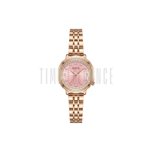 OLIYA 889 Women’s Luxury Diamond Watch Rose Gold Pink – Round Dial Stainless Steel Wristwatch