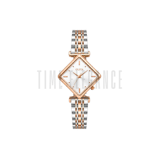 OLIYA 6819 Women’s Diamond-Shaped Rose White Dial Quartz Watch – Simple Casual Fashion Wristwatch