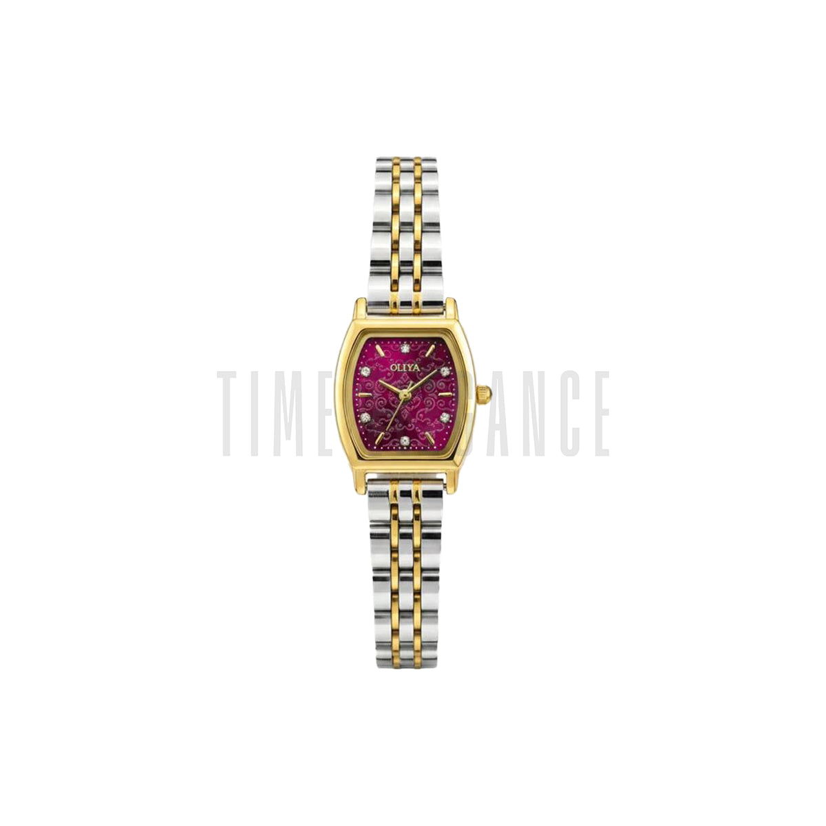 OLIYA 2001 Women’s Luxury Tonneau Quartz Watch Maroon Dial – Stainless Steel Water Resistant Wristwatch