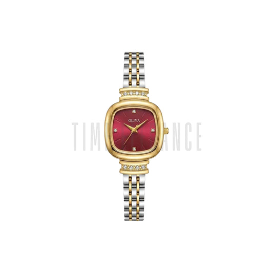 OLIYA 6815 Women’s Square Steel Quartz Watch Red Dial– Waterproof Business Casual Wristwatch