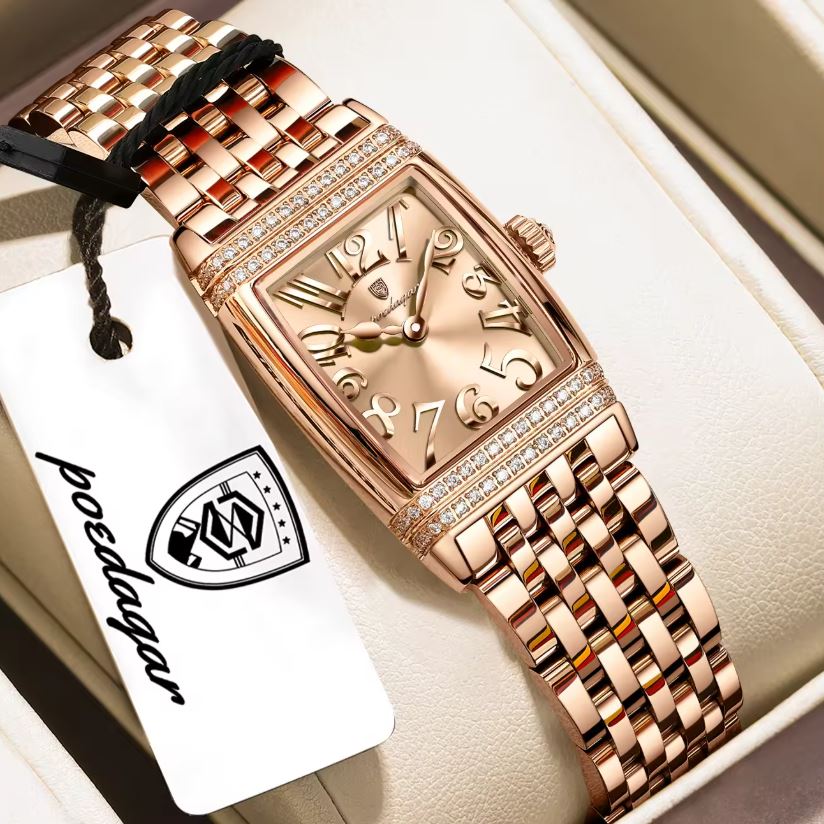 Poedagar 799 Women's Luxury Watch | Square Rose Gold Design