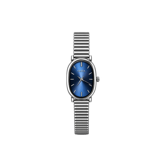 OLIYA Ladies Silver Blue Oval Watch – Elegant Sunburst Dial & Classic Bracelet