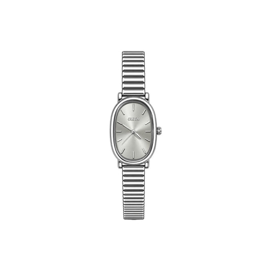 OLIYA Ladies Silver ASH Oval Watch – Elegant Sunburst Dial & Classic Bracelet