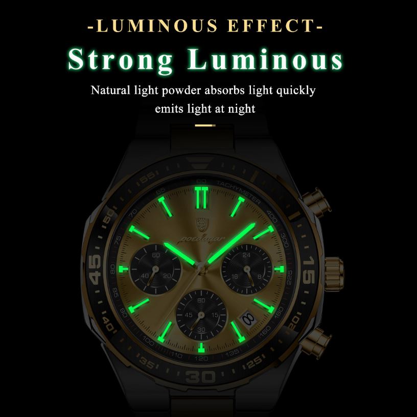 POEDAGAR 697 Men’s Luxury Quartz Chronograph Watch Gold– Stainless Steel Waterproof Luminous Wristwatch