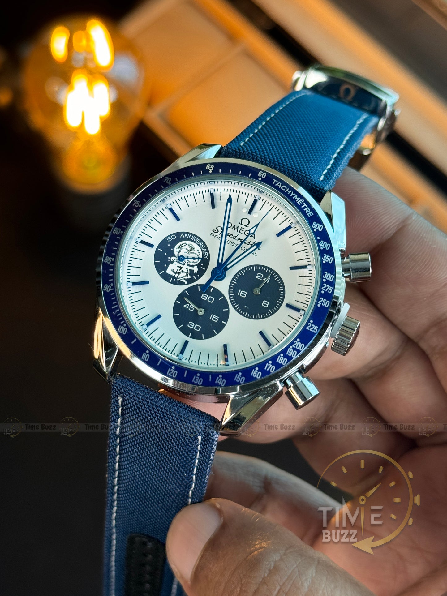 Omega Speedmaster Professional Anniversary Chronograph Men’s Watch – White Dial & Blue Fabric Strap