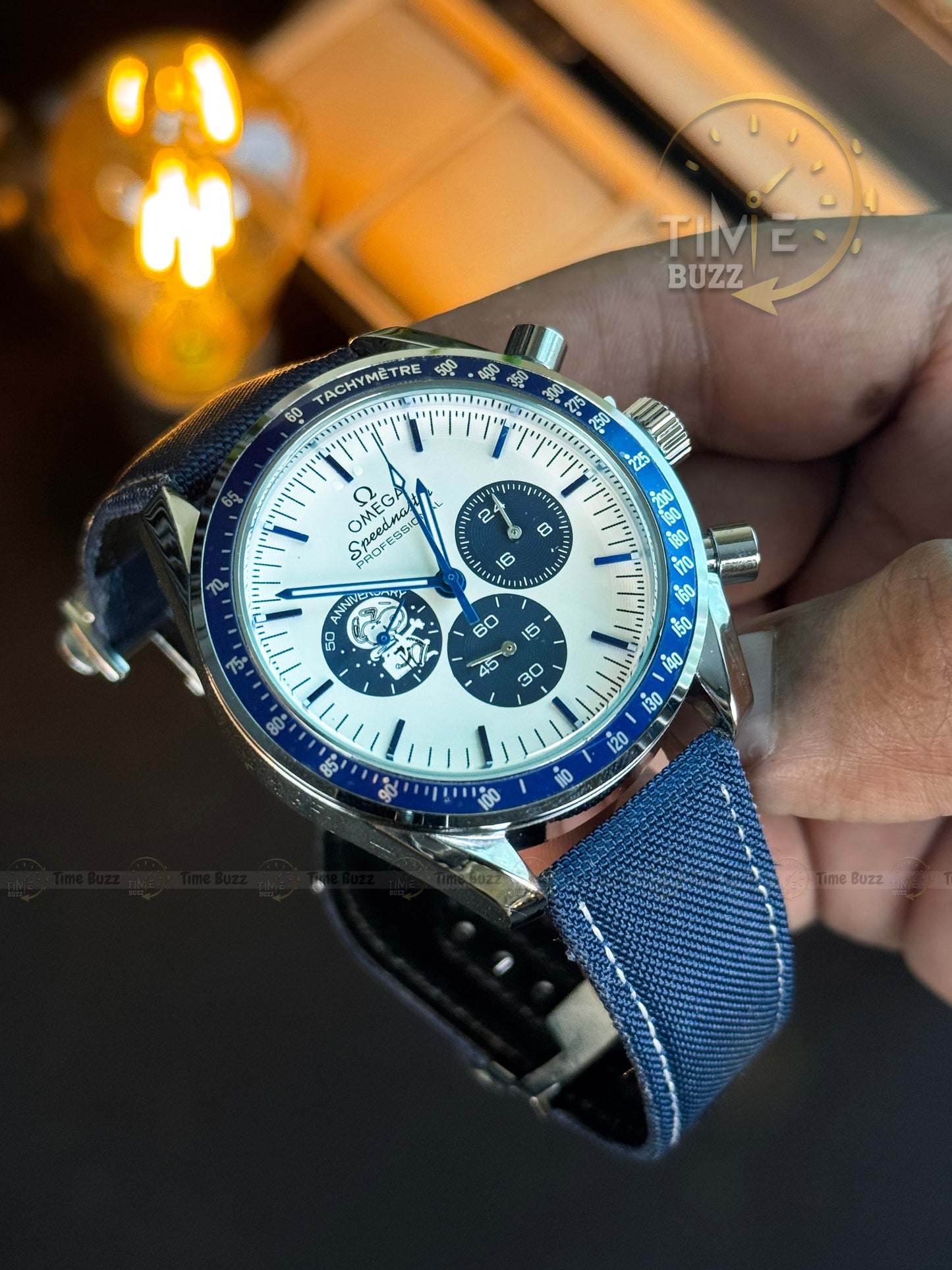 Omega Speedmaster Professional Anniversary Chronograph Men’s Watch – White Dial & Blue Fabric Strap