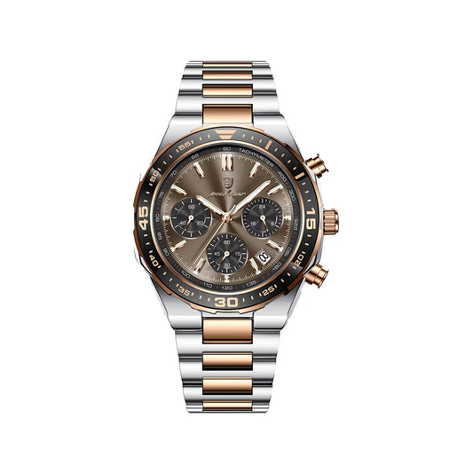 POEDAGAR 697 Men’s Luxury Quartz Chronograph Watch RoseGold Black– Stainless Steel Waterproof Luminous Wristwatch