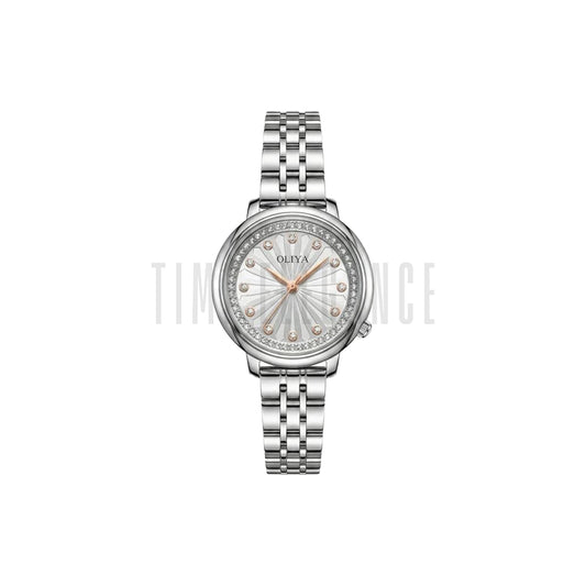 OLIYA 889 Women’s Luxury Diamond Watch Silver – Round Dial Stainless Steel Wristwatch