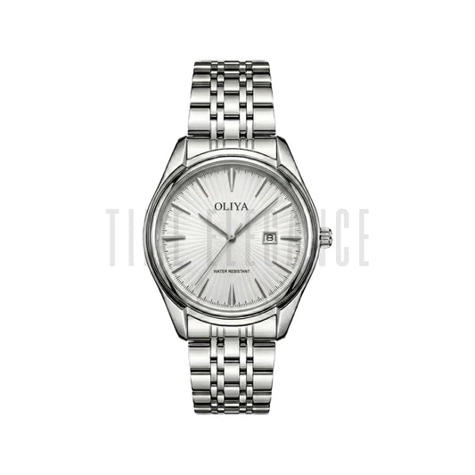 OLIYA 66160 Men’s Stainless Steel Quartz Watch Silver White– Waterproof Calendar Fashion Wristwatch