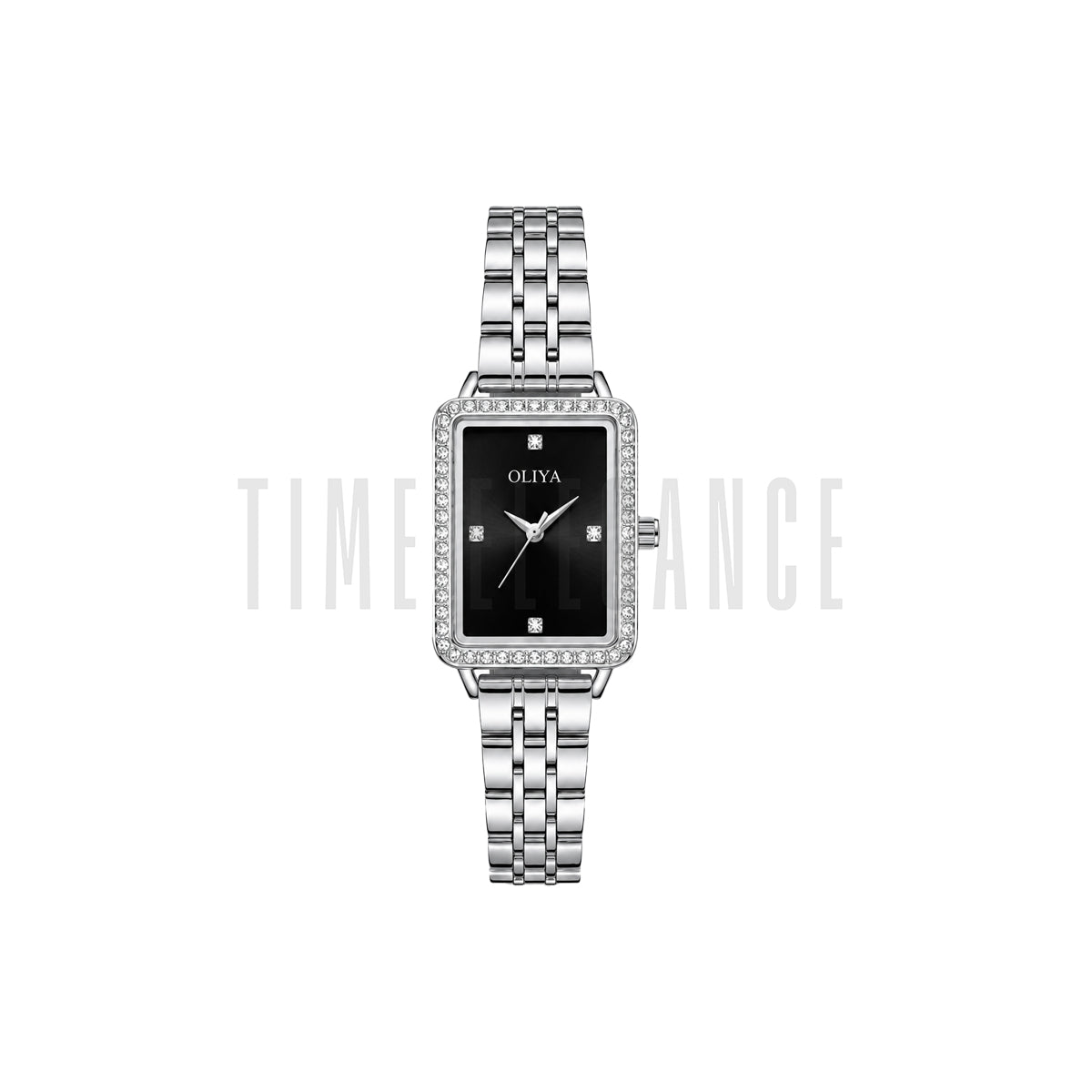 OLIYA 609 Women’s Luxury Square Quartz Watch Silver Black Dial – Stainless Steel Elegant Wristwatch
