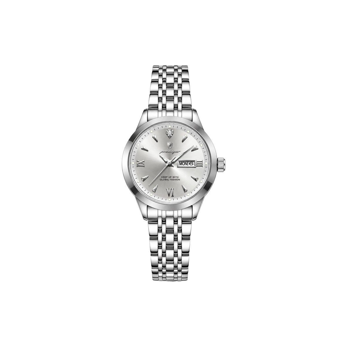 POEDAGAR 504 Women’s Quartz Watch Silver Gray – Stainless Steel Band & Complete Calendar Design (Copy) (Copy) (Copy) (Copy)