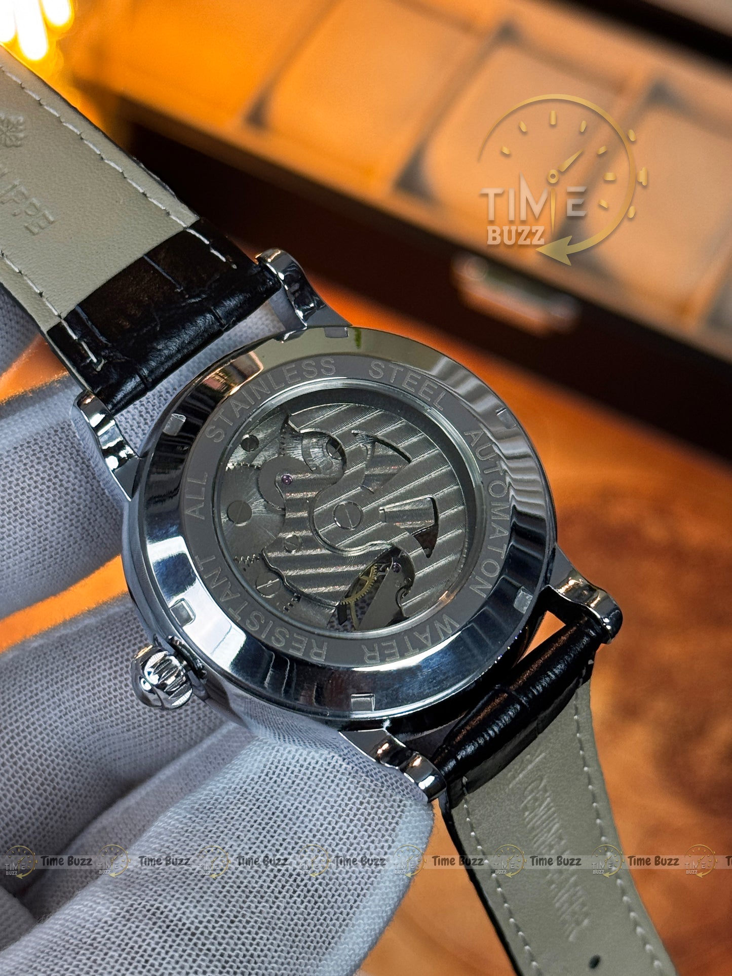 Patek Philippe Skeleton Automatic Watch – Moonphase Style Open Heart Mechanical Leather Watch