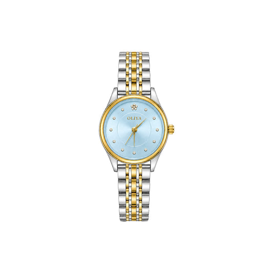 OLIYA 6658 Women’s Sky Blue Crystal Dial Watch – Gold Silver Bracelet