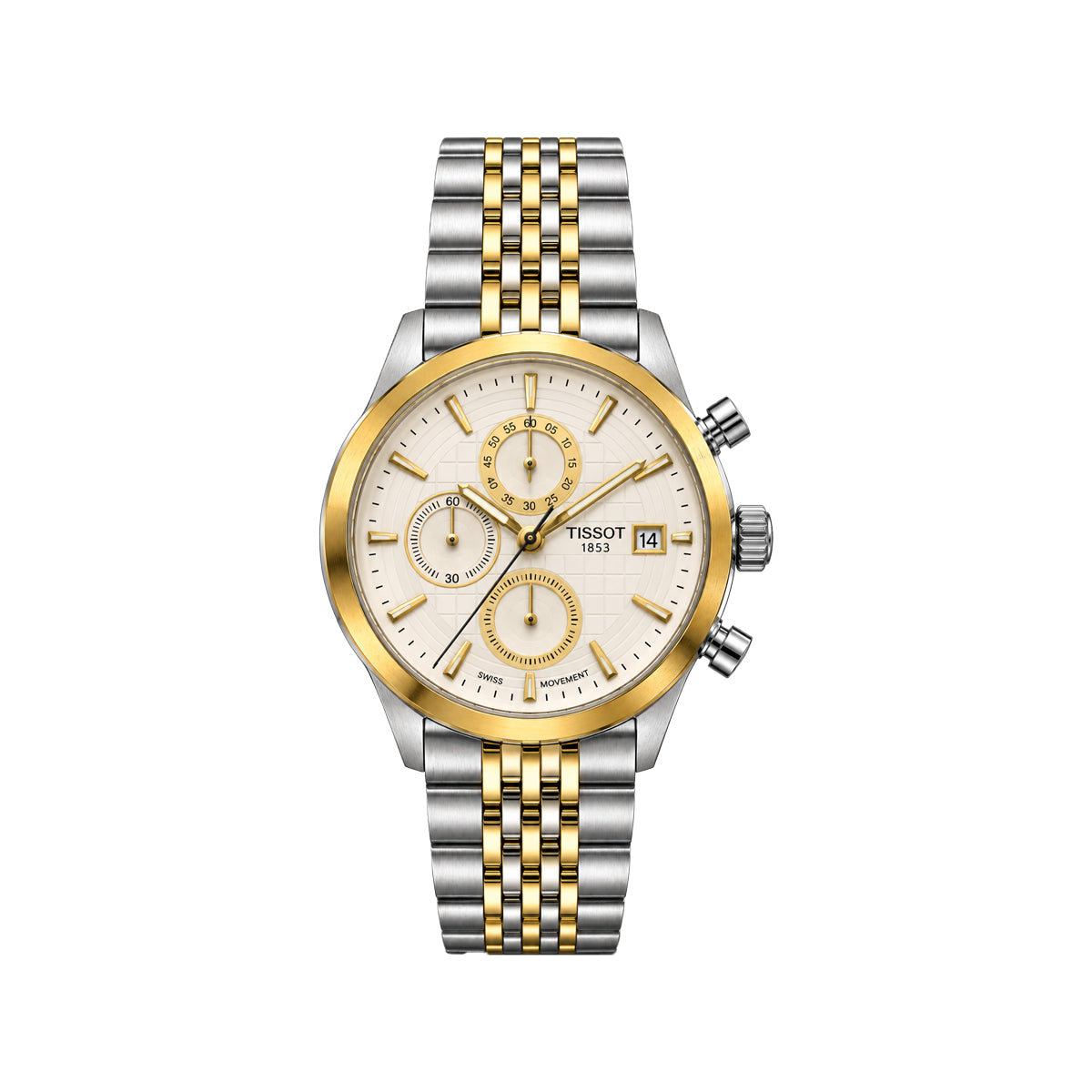 Tissot Men’s Two-Tone Chronograph Watch – White Dial & Stainless Steel Bracelet