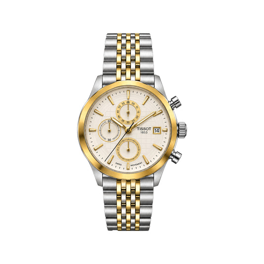Tissot Men’s Two-Tone Chronograph Watch – White Dial & Stainless Steel Bracelet
