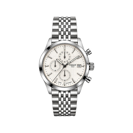 Tissot Men’s Chronograph Watch – White Dial & Stainless Steel Bracelet