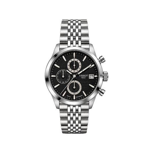 Tissot Men’s Black Dial Chronograph Watch – Stainless Steel Bracelet