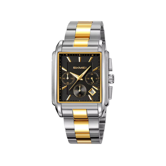 SKMEI 2339 Men’s Square Stainless Steel Quartz Watch Two Tone Black– Waterproof Business Wristwatch