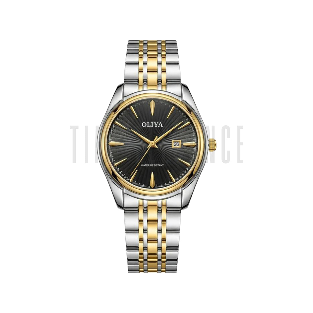OLIYA 66160 Men’s Stainless Steel Quartz Watch Two Tone Black– Waterproof Calendar Fashion Wristwatch