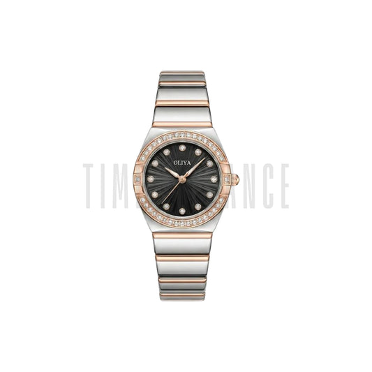 OLIYA 990 Women’s Luxury Diamond Watch Black Dial– Stainless Steel Designer Bling Wristwatch