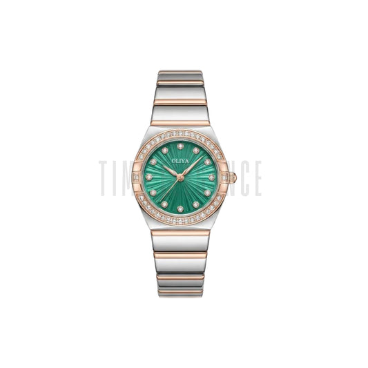 OLIYA 990 Women’s Luxury Diamond Watch Green Dial– Stainless Steel Designer Bling Wristwatch