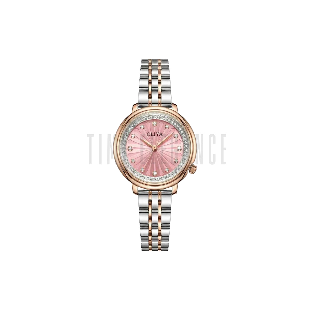 OLIYA 889 Women’s Luxury Diamond Watch Two Tone Pink – Round Dial Stainless Steel Wristwatch