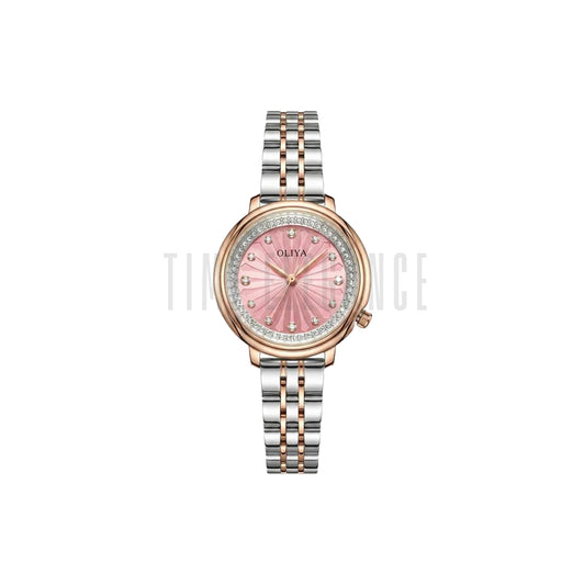 OLIYA 889 Women’s Luxury Diamond Watch Two Tone Pink – Round Dial Stainless Steel Wristwatch