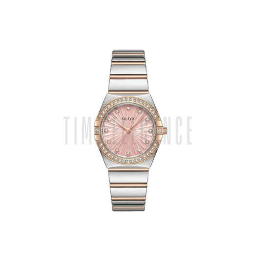 OLIYA 990 Women’s Luxury Diamond Watch Pink Dial– Stainless Steel Designer Bling Wristwatch