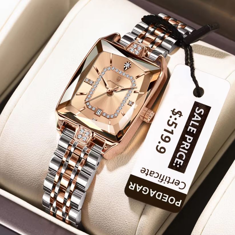 Poedagar 785 Two Tone Rose Dial— Women’s Waterproof Rectangle Luxury Quartz Watch