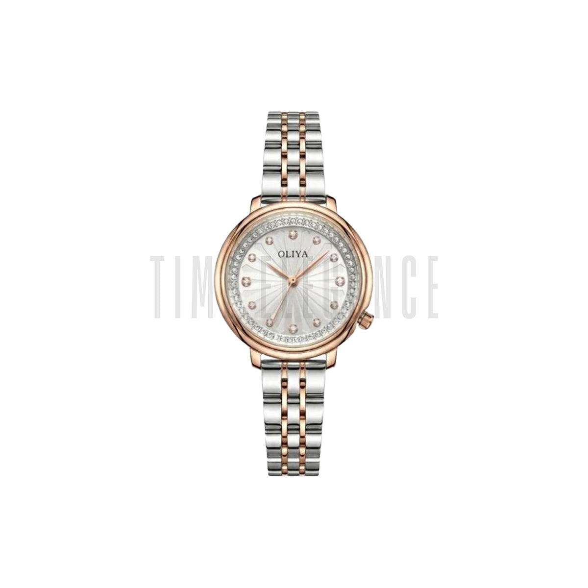 OLIYA 889 Women’s Luxury Diamond Watch Two Tone White– Round Dial Stainless Steel Wristwatch