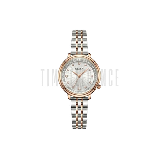 OLIYA 889 Women’s Luxury Diamond Watch Two Tone White– Round Dial Stainless Steel Wristwatch
