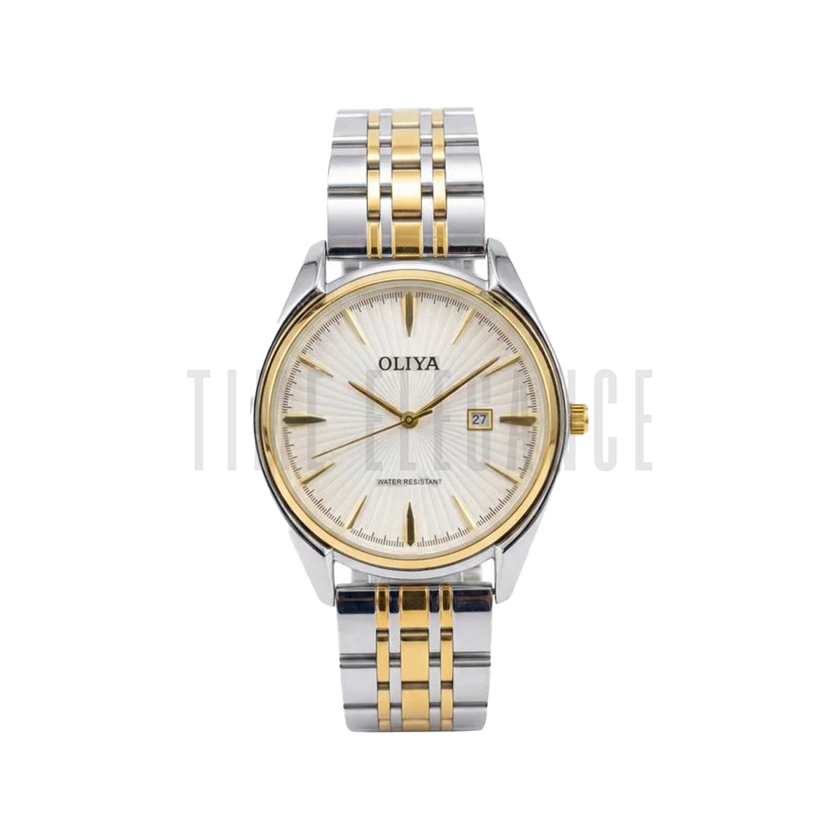 OLIYA 66160 Men’s Stainless Steel Quartz Watch Two Tone White– Waterproof Calendar Fashion Wristwatch