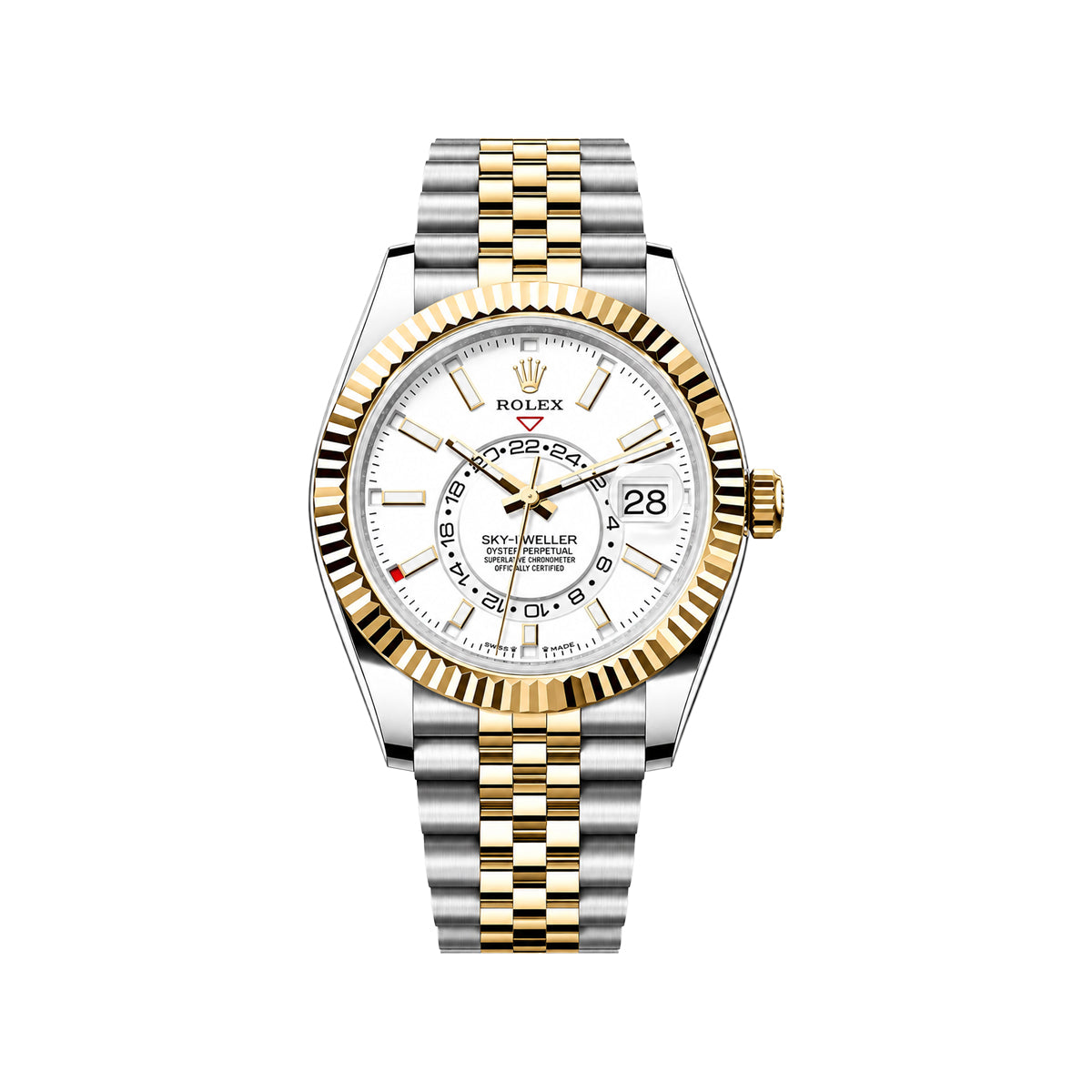 Rolex White Dial Two-Tone Sky-Dweller Style Men's Watch – Gold Fluted Bezel