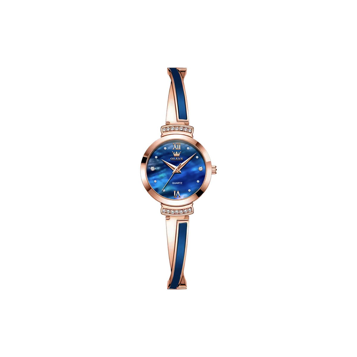OLEVS 7140 Women’s Luxury Diamond Quartz Watch Blue Dial– Ceramic Band, Luminous & Waterproof