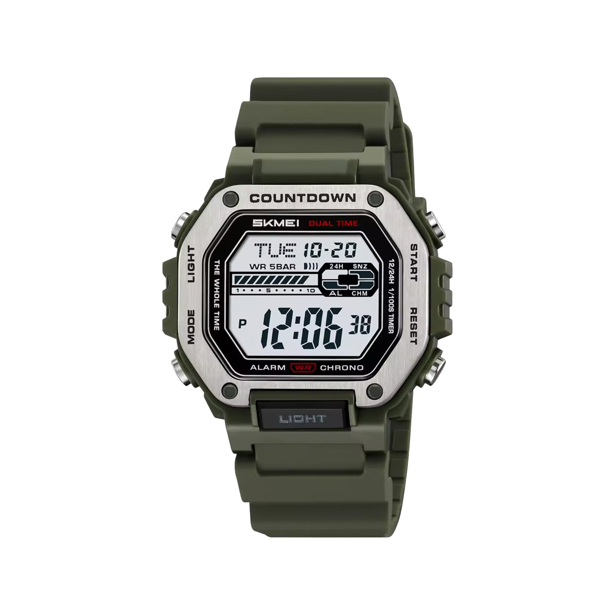 SKMEI 2522 Men’s Sport Digital Watch Army Green– Chrono Military Date Electronic Wristwatch