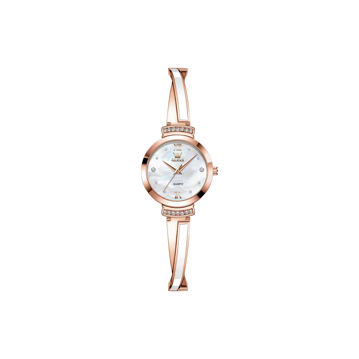 OLEVS 7140 Women’s Luxury Diamond Quartz Watch White Dial– Ceramic Band, Luminous & Waterproof