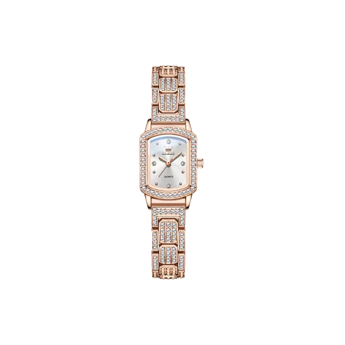 OLEVS 7142 Women’s Luxury Square Diamond Quartz Watch – Rose Gold White Elegant Waterproof Ladies Watch