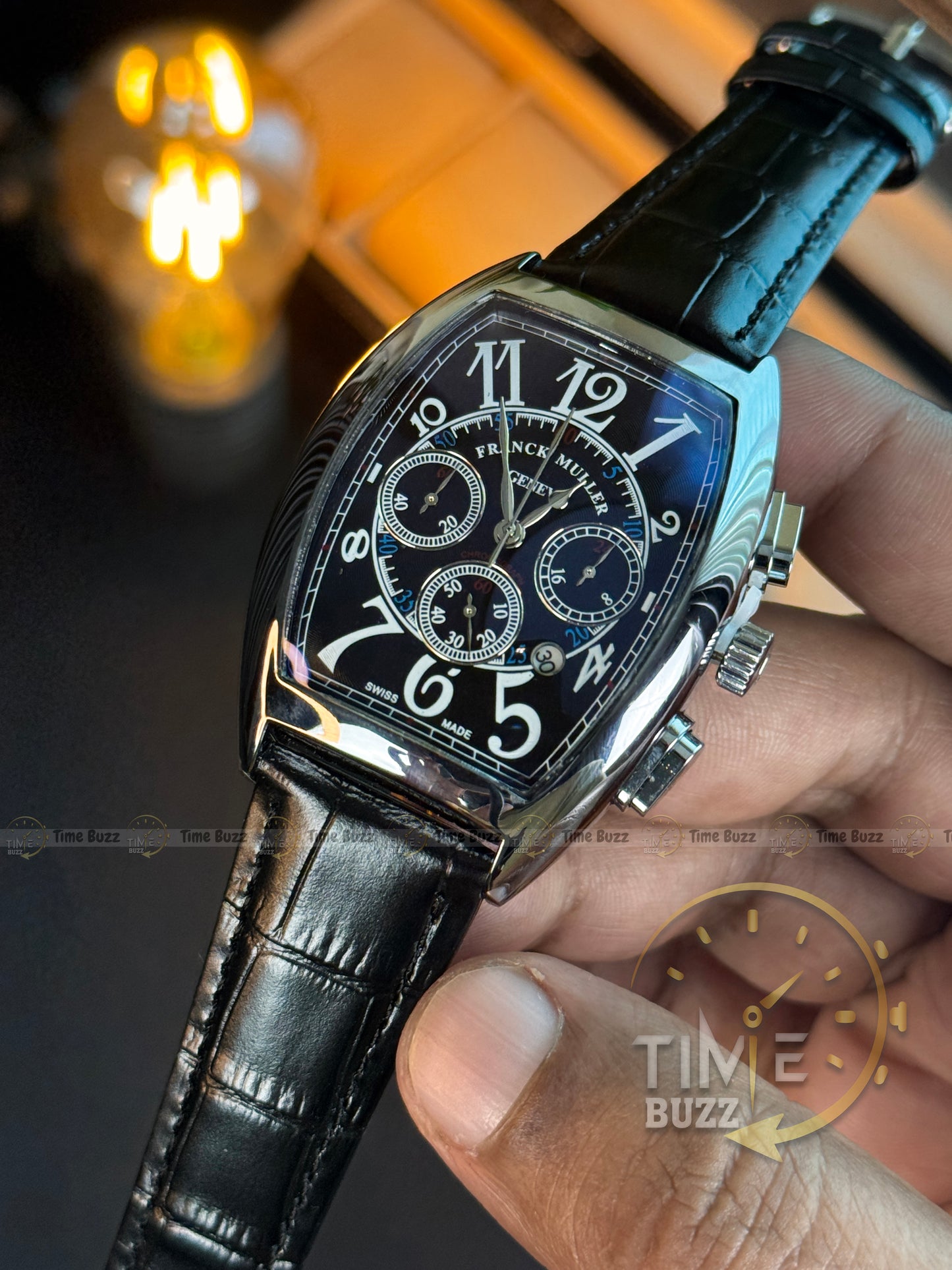 Franck Muller V45 Curvex Chronograph Men’s Watch – Black Dial & Black Leather Strap