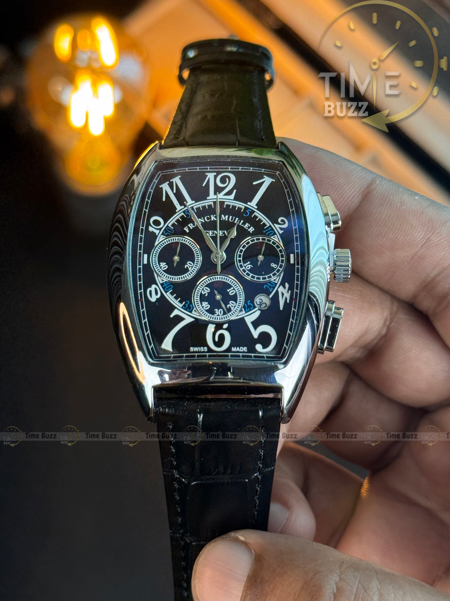 Franck Muller V45 Curvex Chronograph Men’s Watch – Black Dial & Black Leather Strap