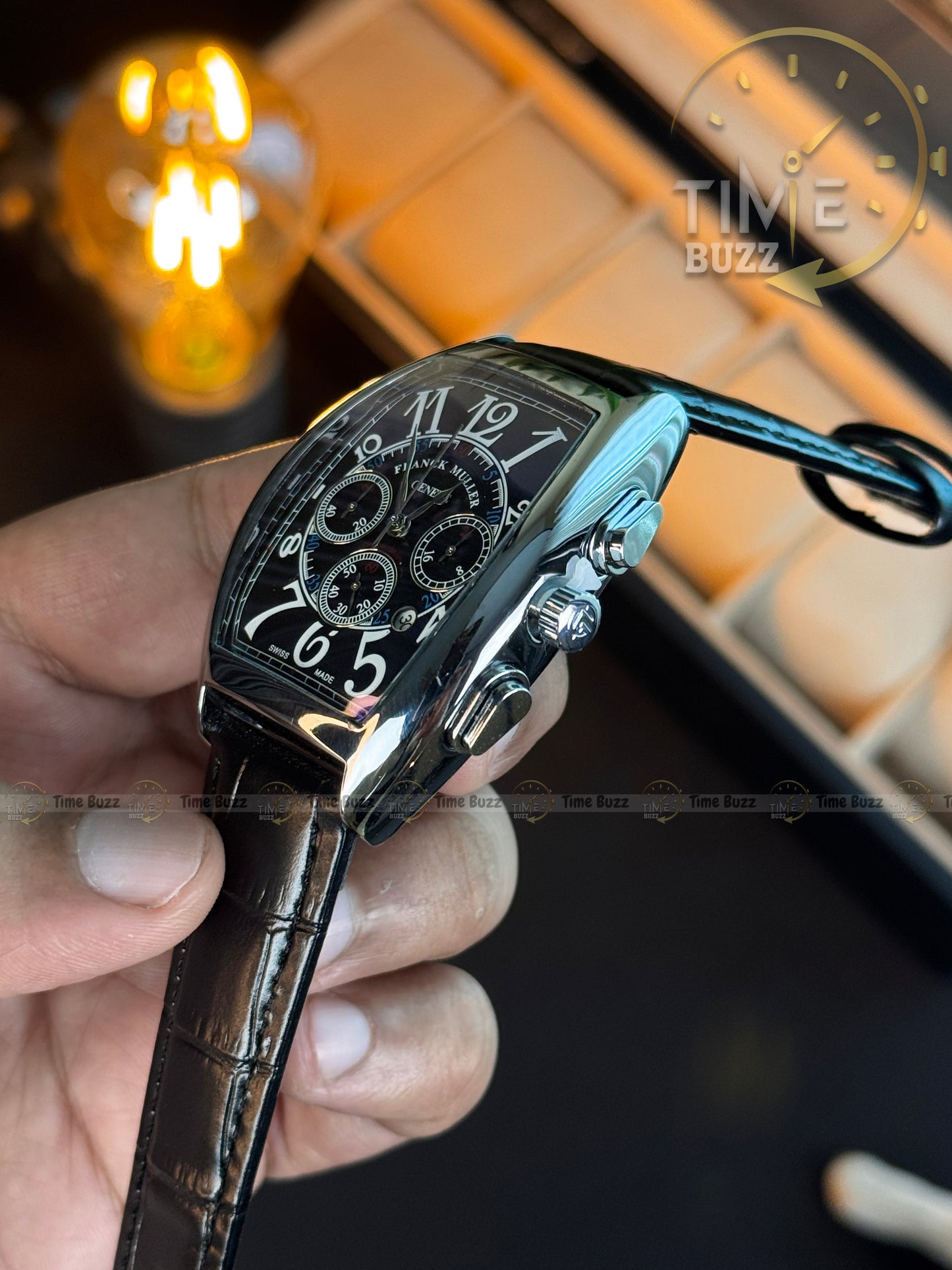 Franck Muller V45 Curvex Chronograph Men’s Watch – Black Dial & Black Leather Strap