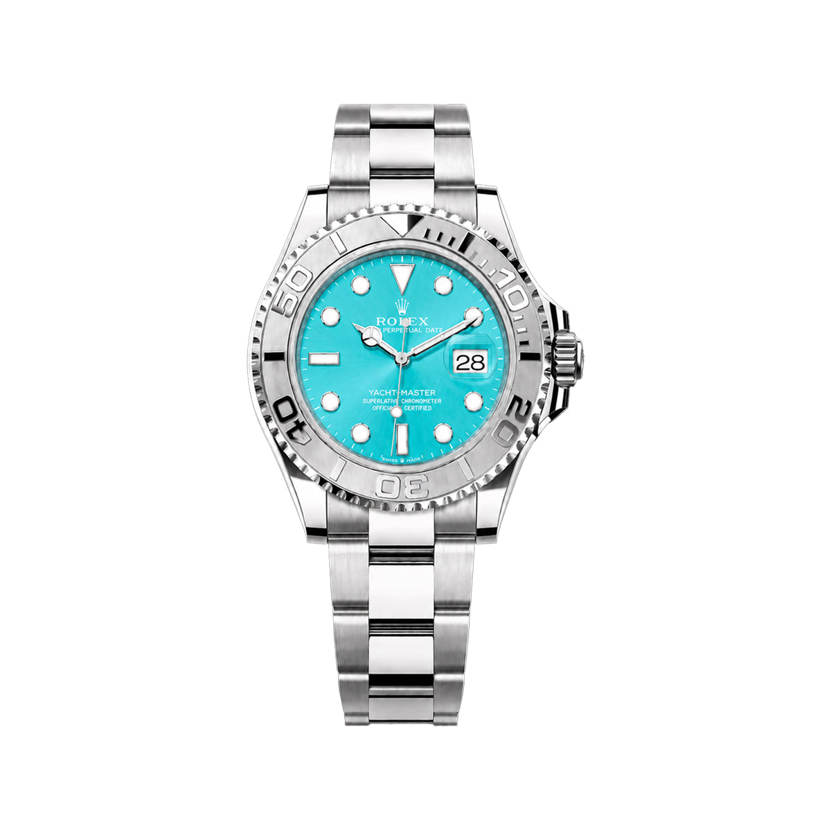 Yacht-Master Style Men’s Tiffany Blue Dial Quartz Watch – Silver Bezel & Stainless Steel Bracelet