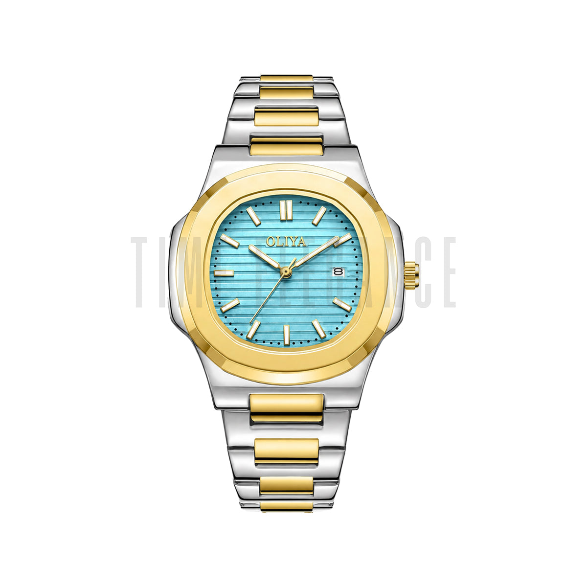 OLIYA 1686 Two Tone Blue Dial Stainless Steel Quartz Watch for Men | Luxury Sport Date Wristwatch