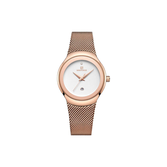 NAVIFORCE 5004 Women’s Rose Gold White Dial Mesh Watch