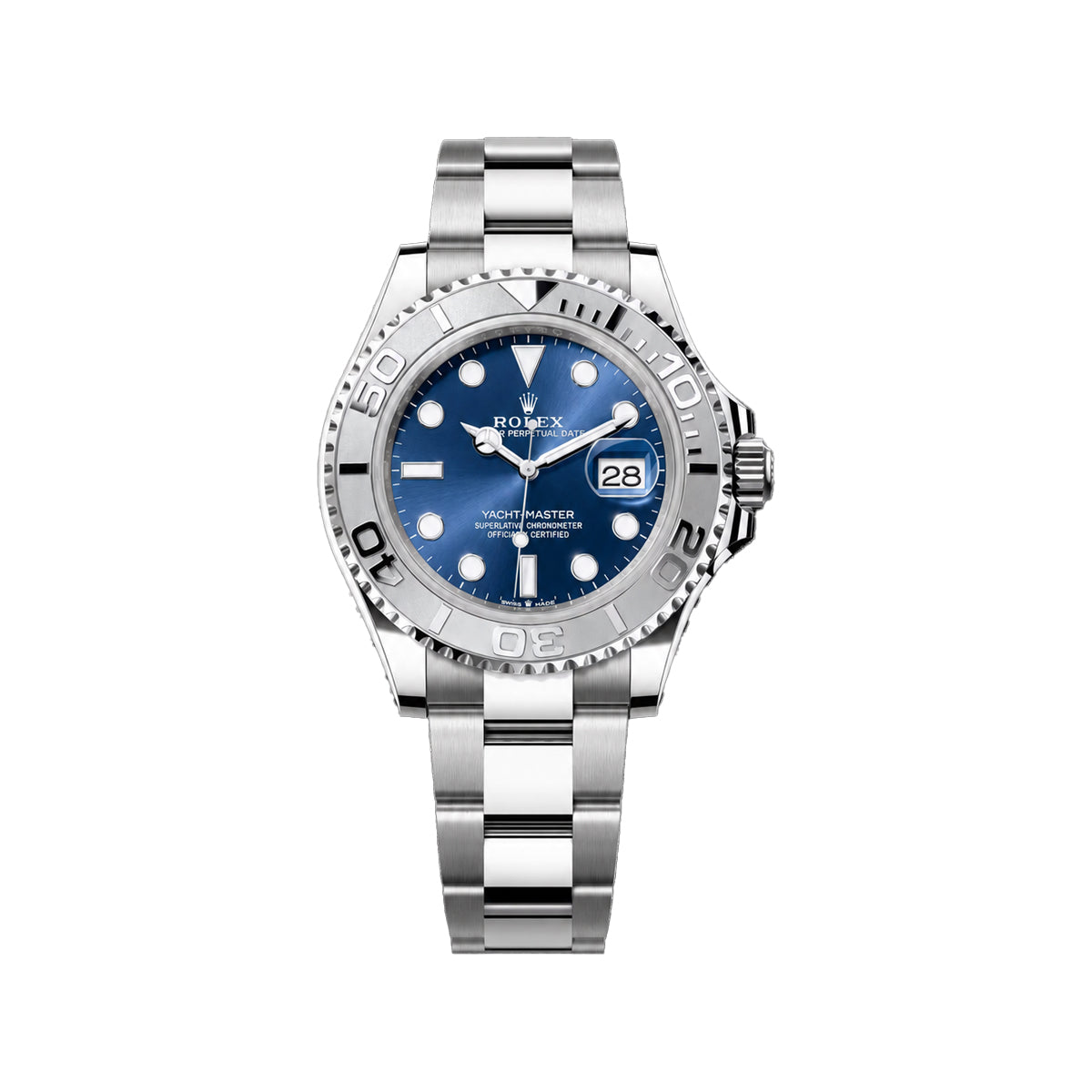 Yacht-Master Style Men’s Blue Dial Quartz Watch – Silver Bezel & Stainless Steel Bracelet