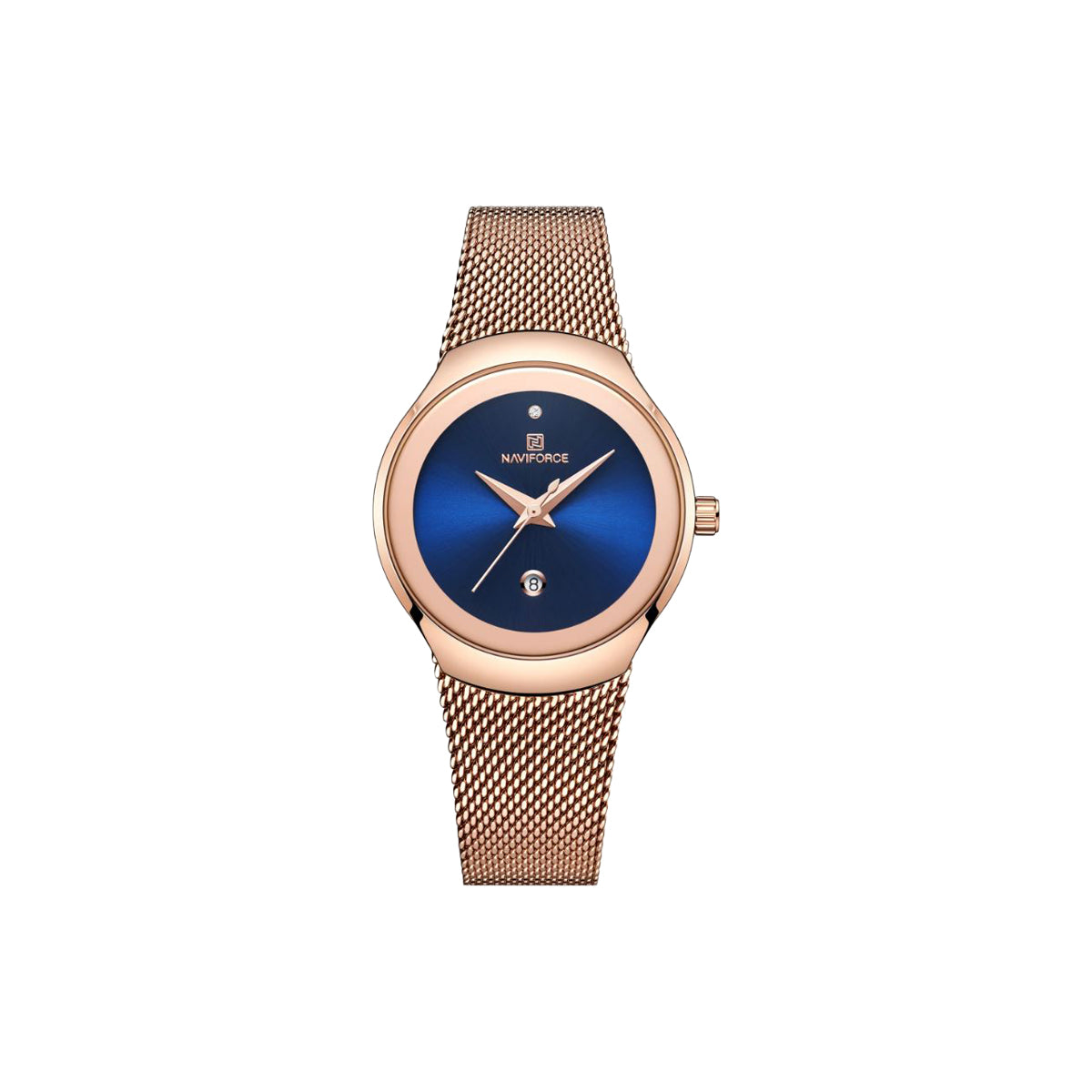 NAVIFORCE 5004 Women’s Rose Gold Blue Dial Mesh Watch